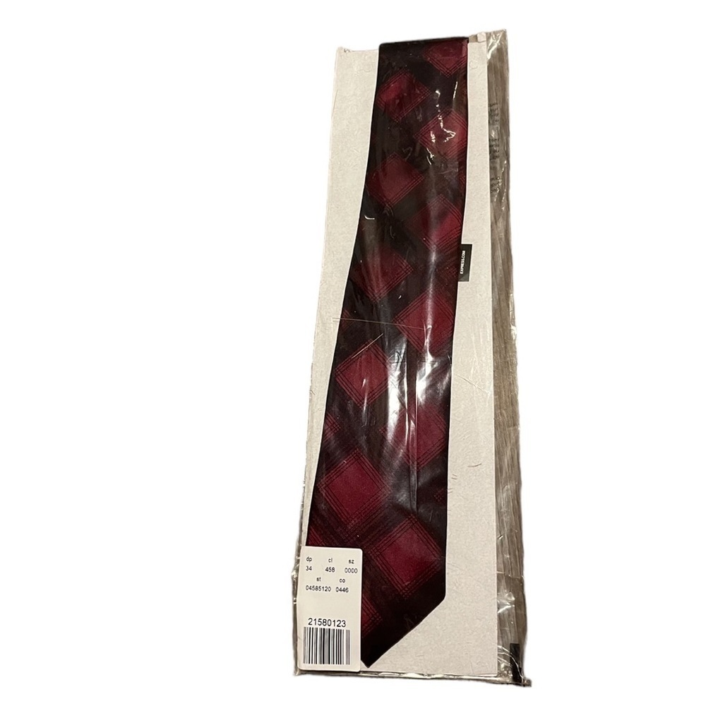New Express Red Black Plaid Standard Width and Length Tie 100% Silk